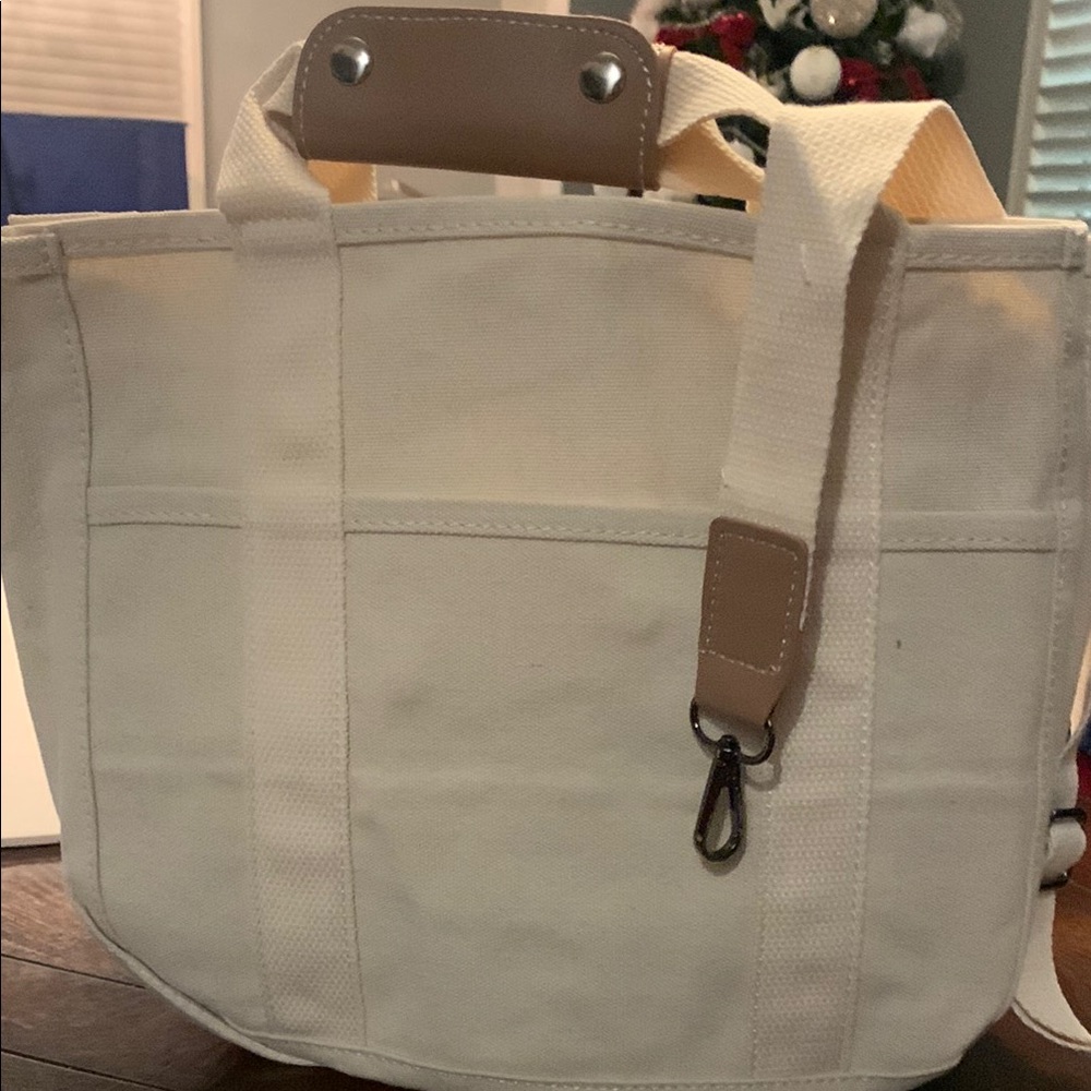 White Canvas Tote Bag with Beige Accents